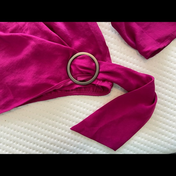Express, XS, Pink/Magenta Satin Wrap Top - Picture 3 of 4